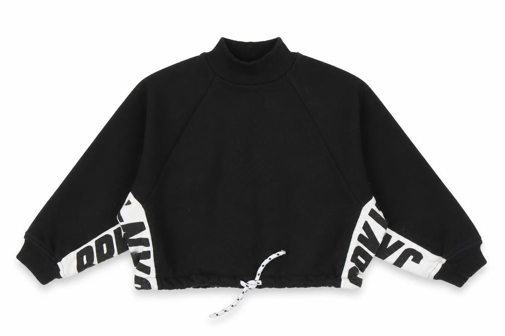 Front view of Next girls’ black cotton pullover sweatshirt, size 6, years pullover - cropped