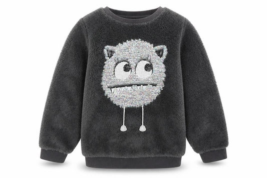 H&M Girls Grey Solid 100% Polyester Top Lounge Set Size 5-6 Years Pullover - Monster