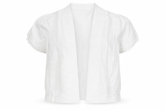 Front view of Marks & Spencer women’s white v-neck viscose cardigan jumper, size UK 14