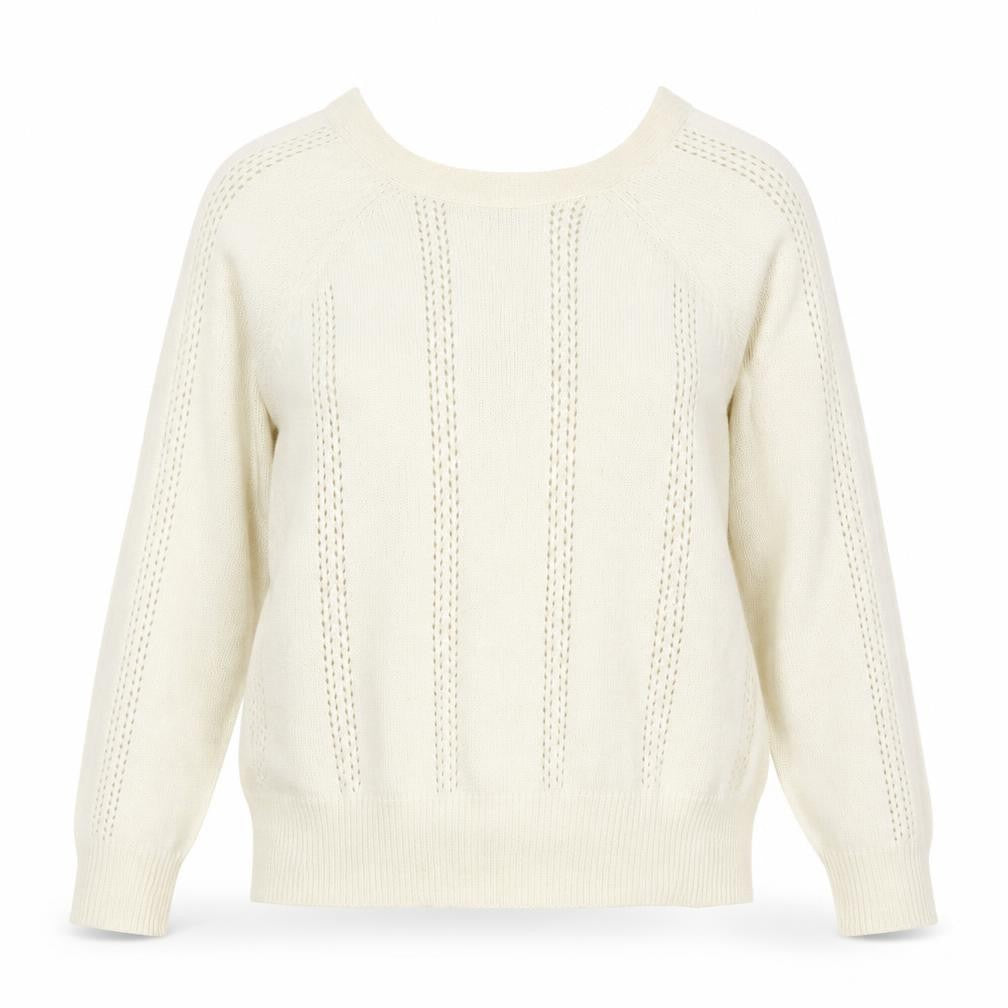 Front view of Preworn women’s ivory round neck polyester jumper, size L
