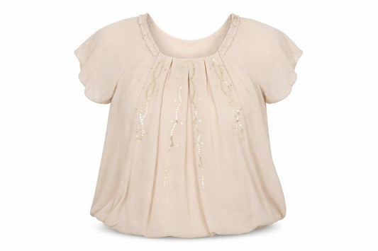 Front view of ET VOUS women’s pink polyester basic blouse, size UK 12, scoop neck