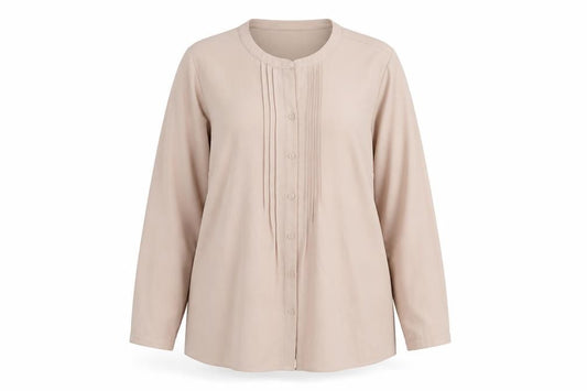 Front view of Marks & Spencer women’s pink polyester basic button-up, size UK 18, round neck