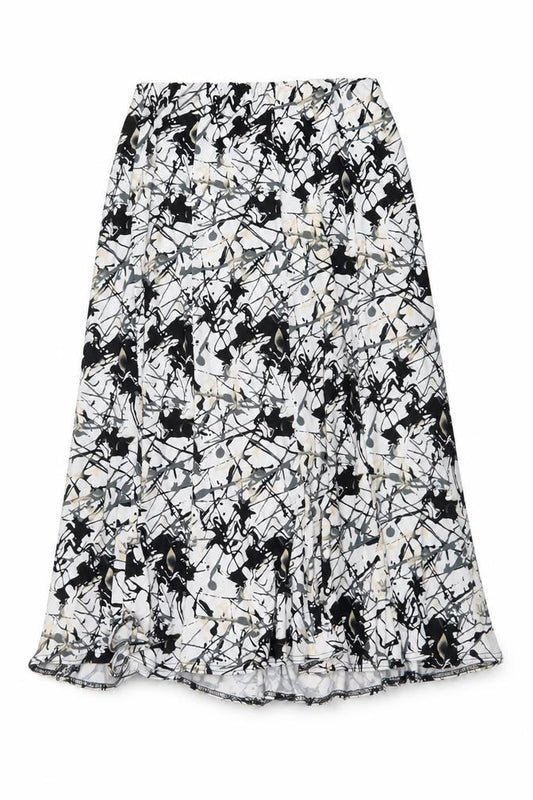 Front view of Saloos women’s multicoloured geometric polyester a-line skirt, size UK 26, in