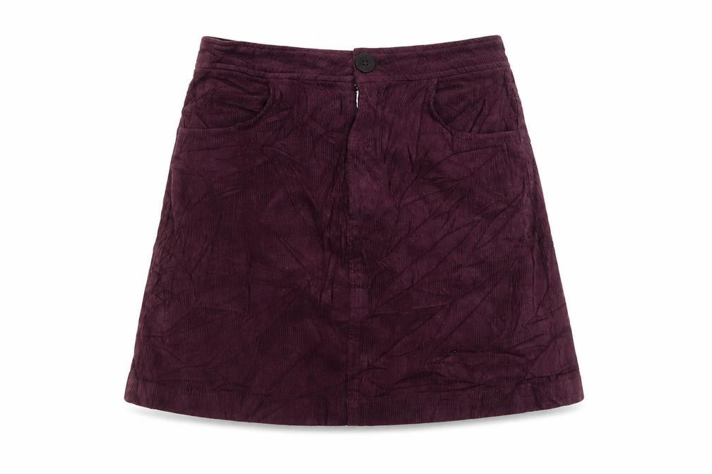 Front view of Zara women’s purple cotton mini skirt, size S, button