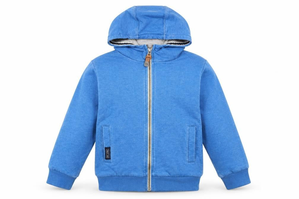 Front view of Next boys’ blue jacket, size 6, years zip