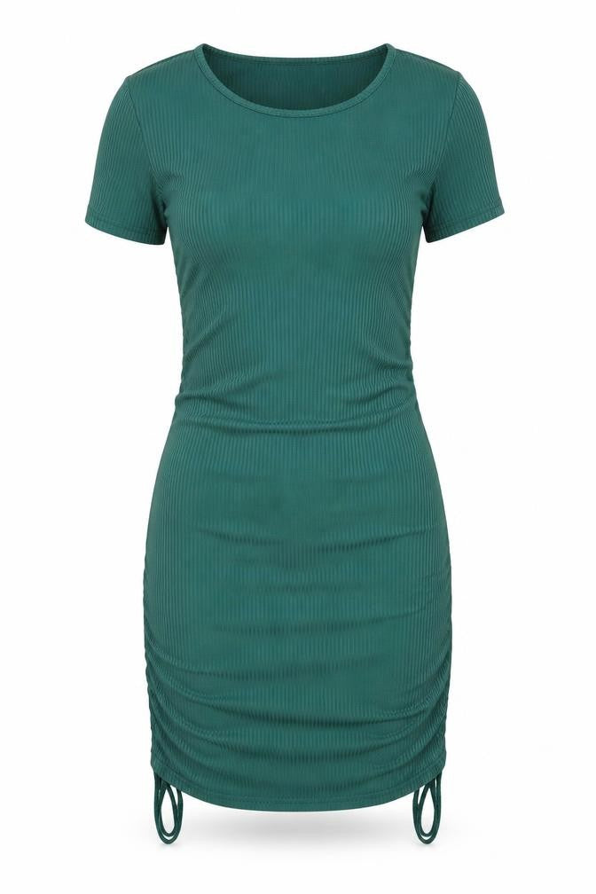 Front view of SHEIN women’s green polyester bodycon, size S, round neck pullover