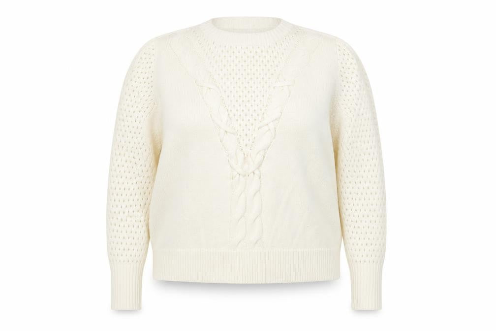 Front view of Papaya women’s ivory round neck acrylic jumper, size XL