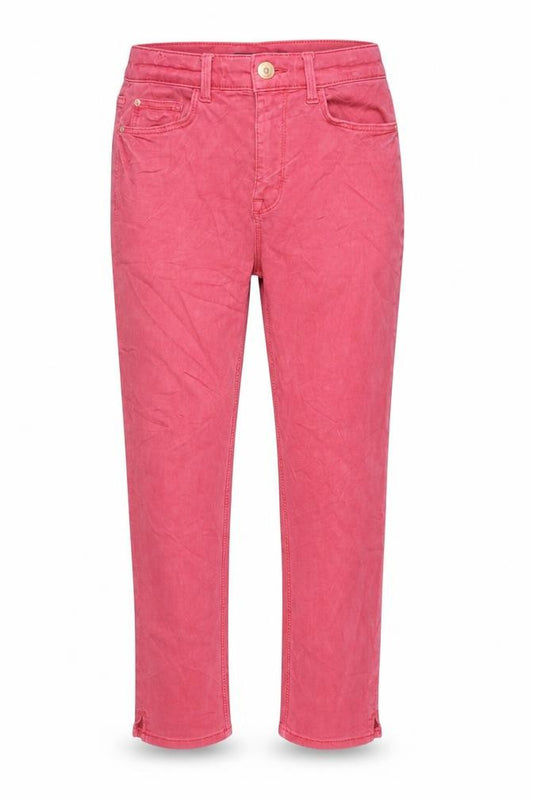Front view of Marks & Spencer women’s red cotton cropped jeans, size UK 8, 21-inch leg regular zip