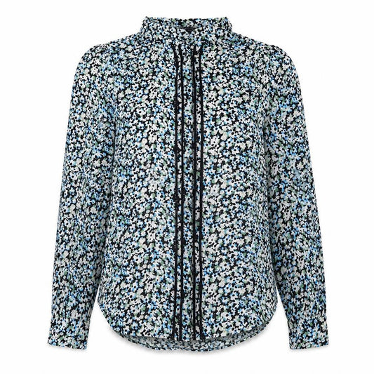 Front view of Marks & Spencer women’s multicoloured floral polyester basic button-up, size UK 6, round neck