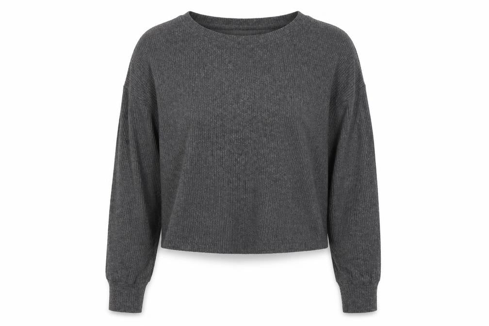 Front view of New Look women’s grey round neck polyester jumper, size M