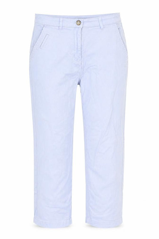 Front view of Capsule women’s blue cotton cropped jeans, size UK 8, 20-inch leg regular zip