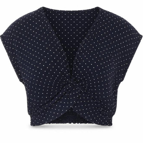 Zara Womens Blue Polka Dot Viscose Cropped Blouse Size 4 V-Neck