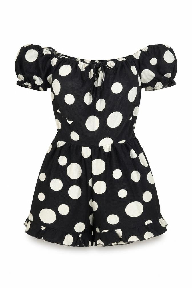 Miss Selfridge Womens Black Polka Dot Polyester Playsuit One-Piece Size 4 Tie