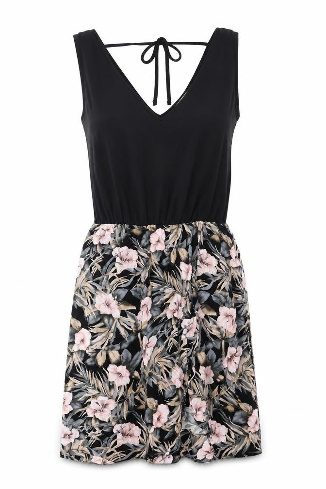 Oasis Womens Black Floral Polyester Fit & Flare Size 10 V-Neck Tie