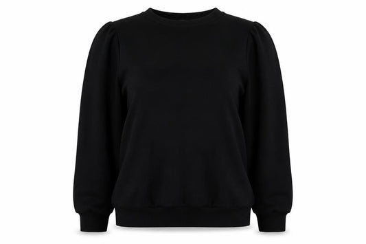 Front view of Papaya women’s black polyester pullover sweatshirt, size UK 12, pullover