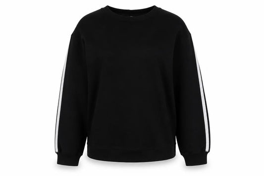 Front view of ASOS women’s black polyester pullover sweatshirt, size UK 10, pullover