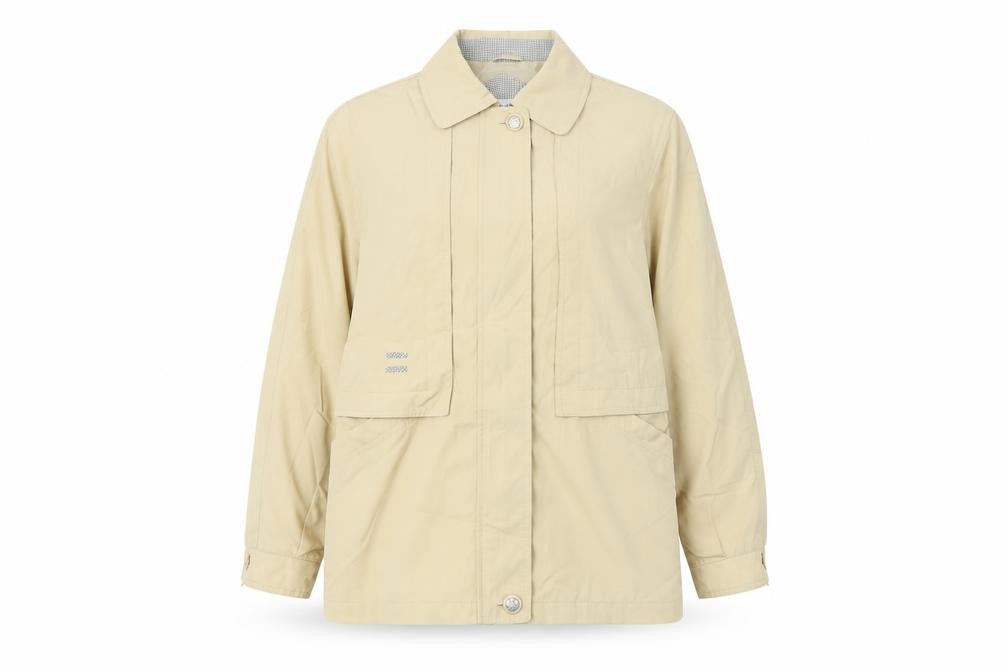 Front view of Berkertex women’s beige overcoat coat, size UK 10, zip