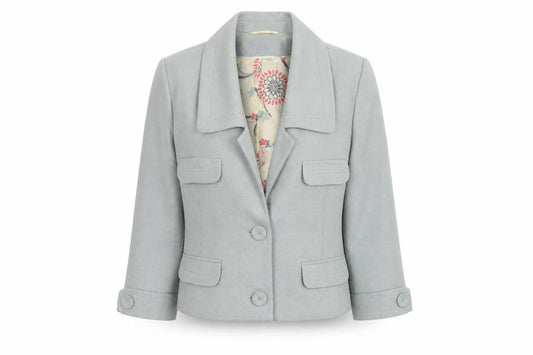 Front view of Next women’s green jacket blazer, size UK 8, button