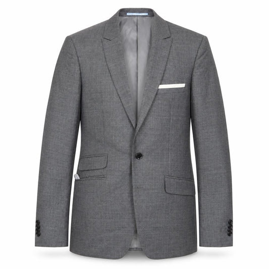 Front view of Burton men’s grey polyester jacket suit jacket, size 36
