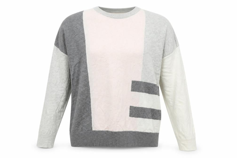 Front view of Phase Eight women’s multicoloured round neck geometric cotton jumper, size S