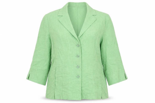 Front view of Oscar B. women’s green jacket blazer, size UK 10, button