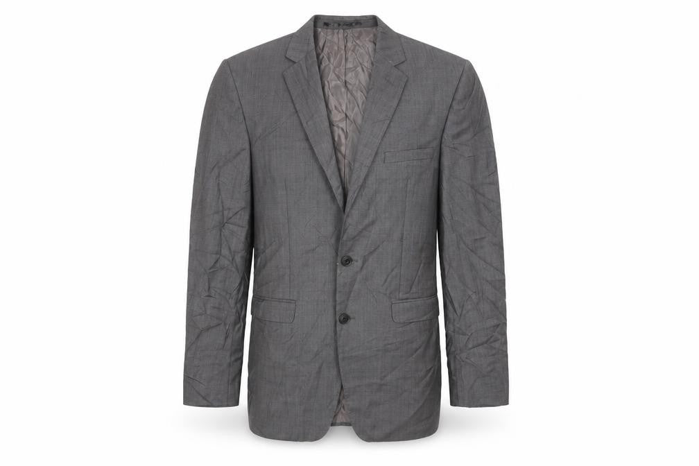 Front view of Paul Costelloe men’s grey wool jacket suit jacket, size 36