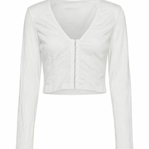 NAANAA Womens White Polyester Cropped T-Shirt Size 6 V-Neck