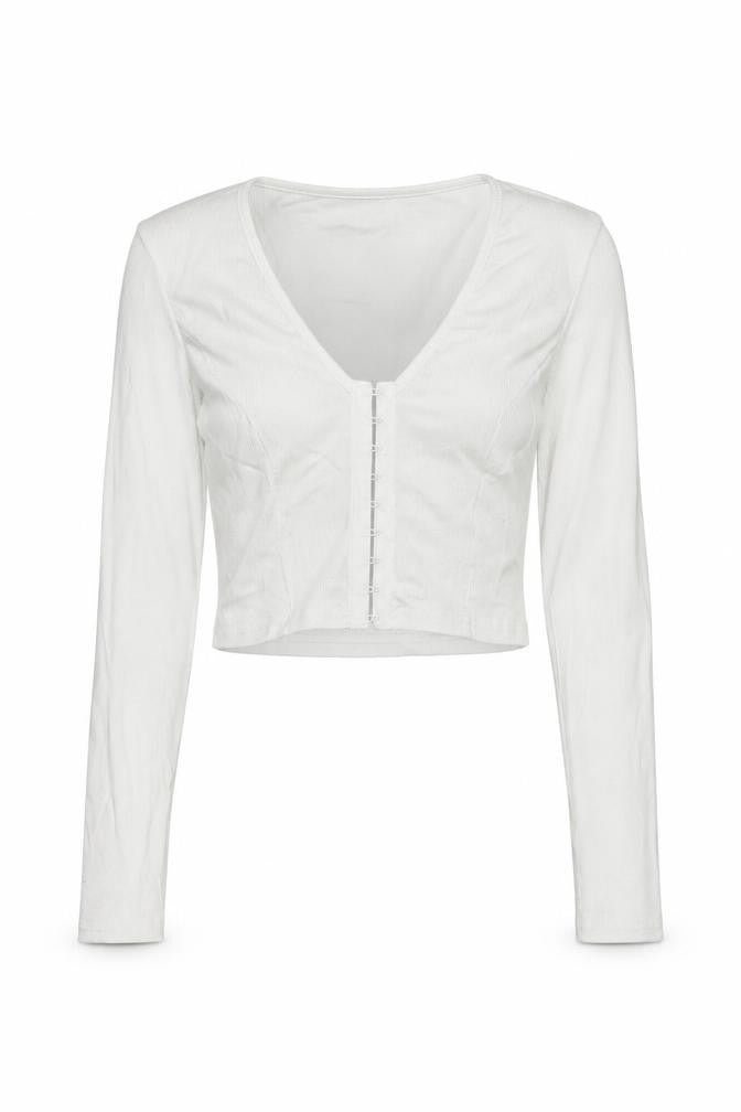 NAANAA Womens White Polyester Cropped T-Shirt Size 6 V-Neck