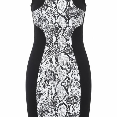 Papaya Womens Black Animal Print Polyester Bodycon Size 10 Crew Neck Zip