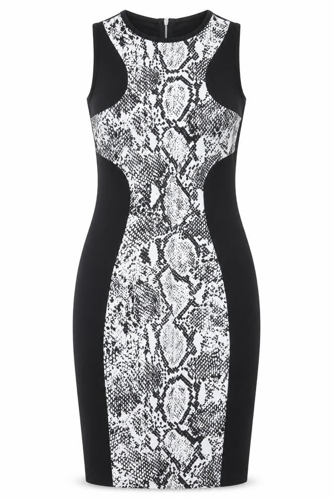 Papaya Womens Black Animal Print Polyester Bodycon Size 10 Crew Neck Zip