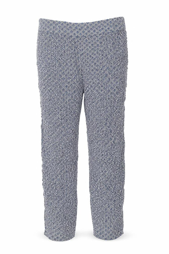 Marks and Spencer Womens Blue Geometric Viscose Trousers Size 8 L28 in Regular