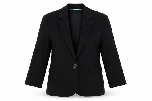 Front view of Gap women’s black cotton jacket blazer, size UK 12