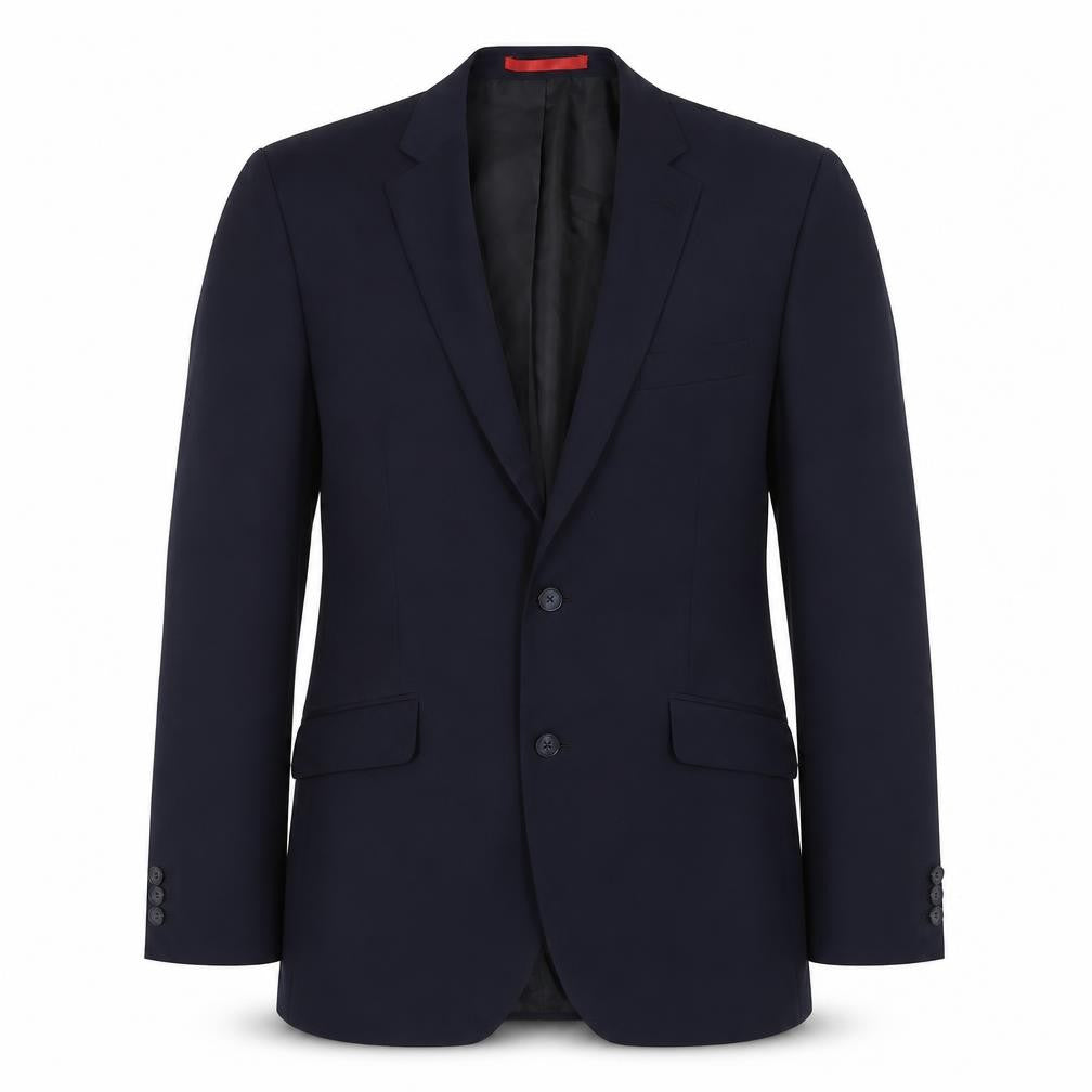 Front view of Preworn men’s blue polyester jacket suit jacket, size 42