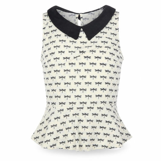 Front view of Primark women’s ivory geometric polyester basic blouse, size UK 10, collared - dragonfly print