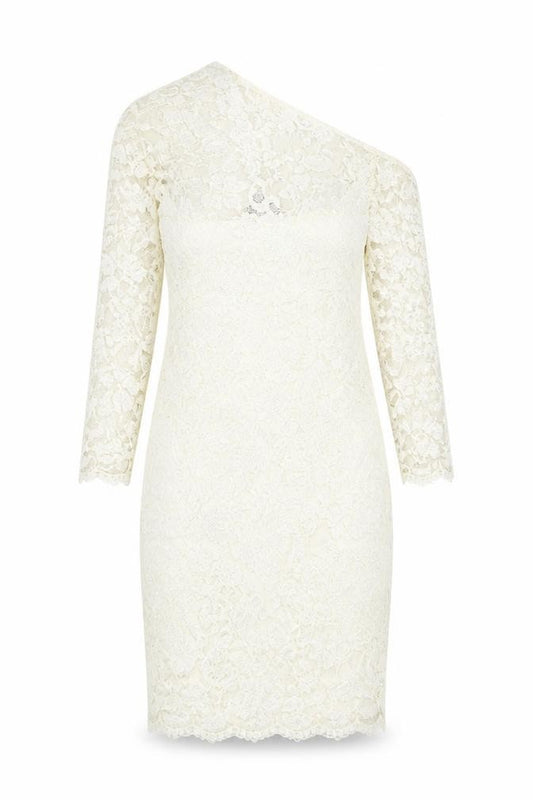Front view of ASOS women’s ivory nylon bodycon, size UK 10, high neck pullover