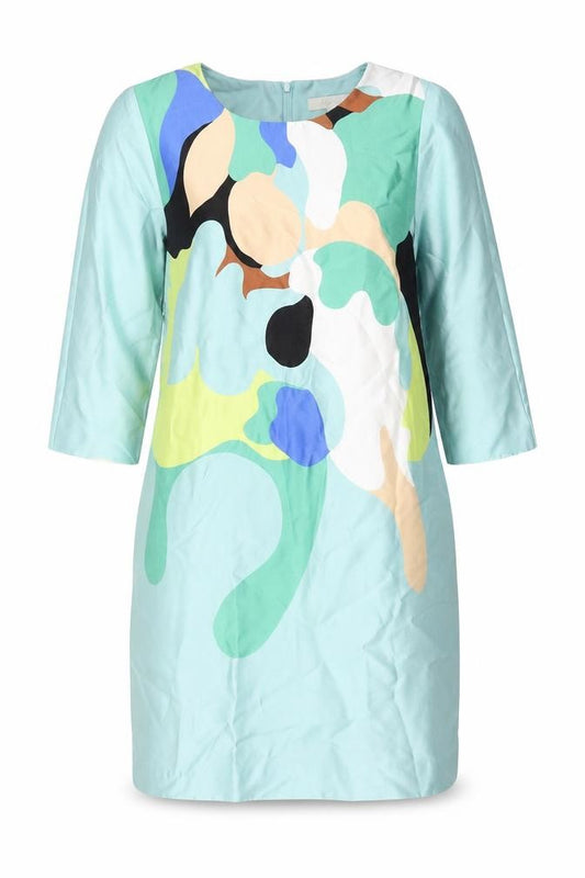 Front view of Lily women’s multicoloured geometric polyester a-line, size L, round neck zip
