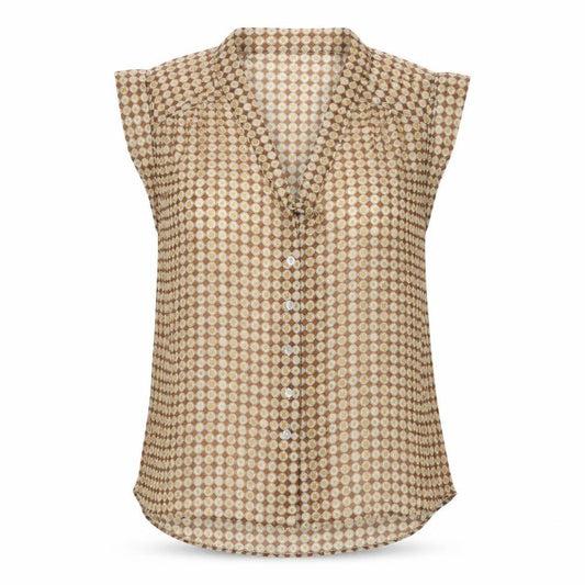 Front view of Primark women’s beige geometric polyester basic blouse, size UK 10, round neck