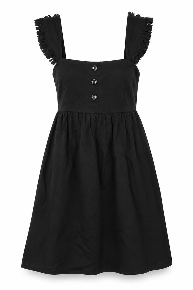Front view of ASOS women’s black polyester fit & flare, size UK 8, square neck pullover