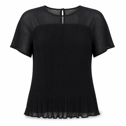 Front view of Papaya women’s black polyester basic blouse, size UK 12, round neck