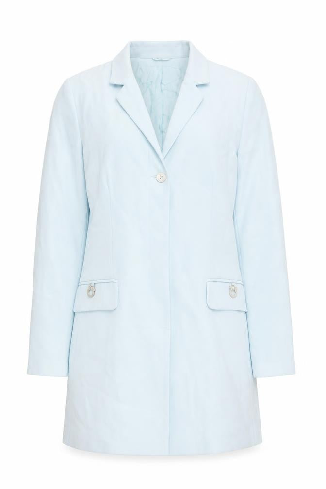 Front view of Gina women’s blue jacket, size UK 12, button - hidden buttons