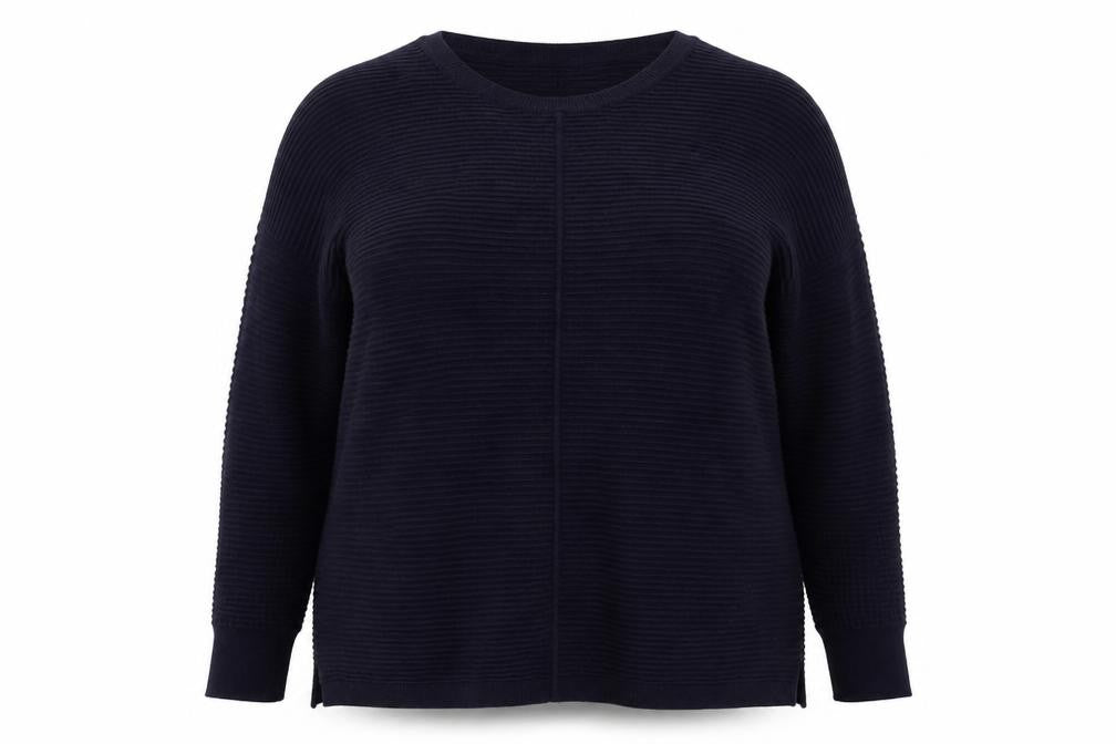 Front view of F&F women’s blue round neck viscose jumper, size UK 14
