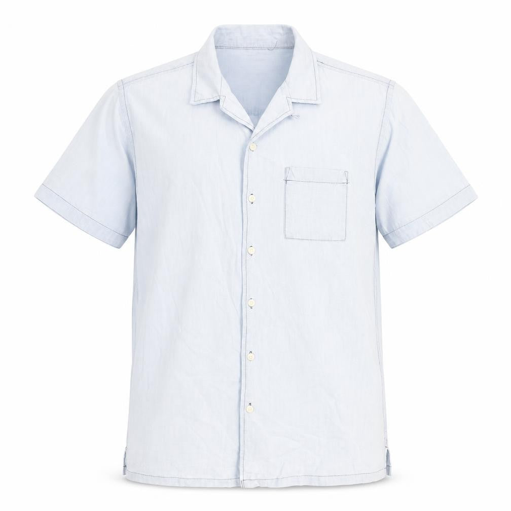 Easy Mens Blue Cotton Button-Up Size L Collared Button