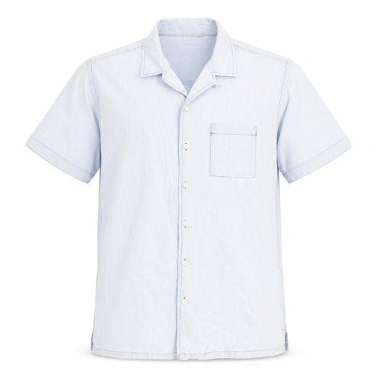 Easy Mens Blue Cotton Button-Up Size L Collared Button