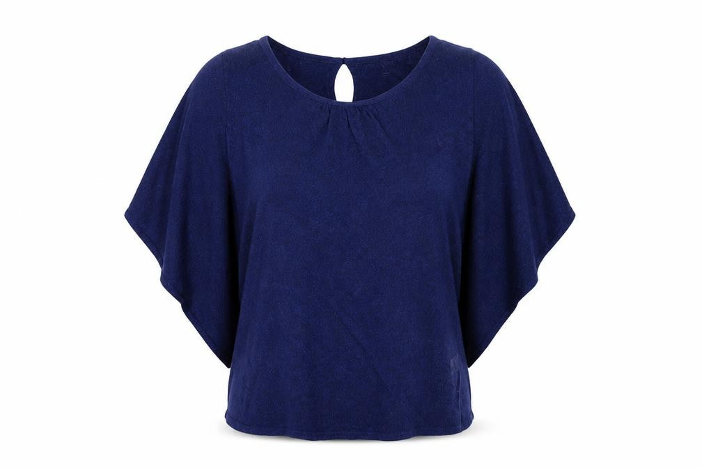 Front view of Principles women’s blue viscose basic t-shirt, size M, scoop neck