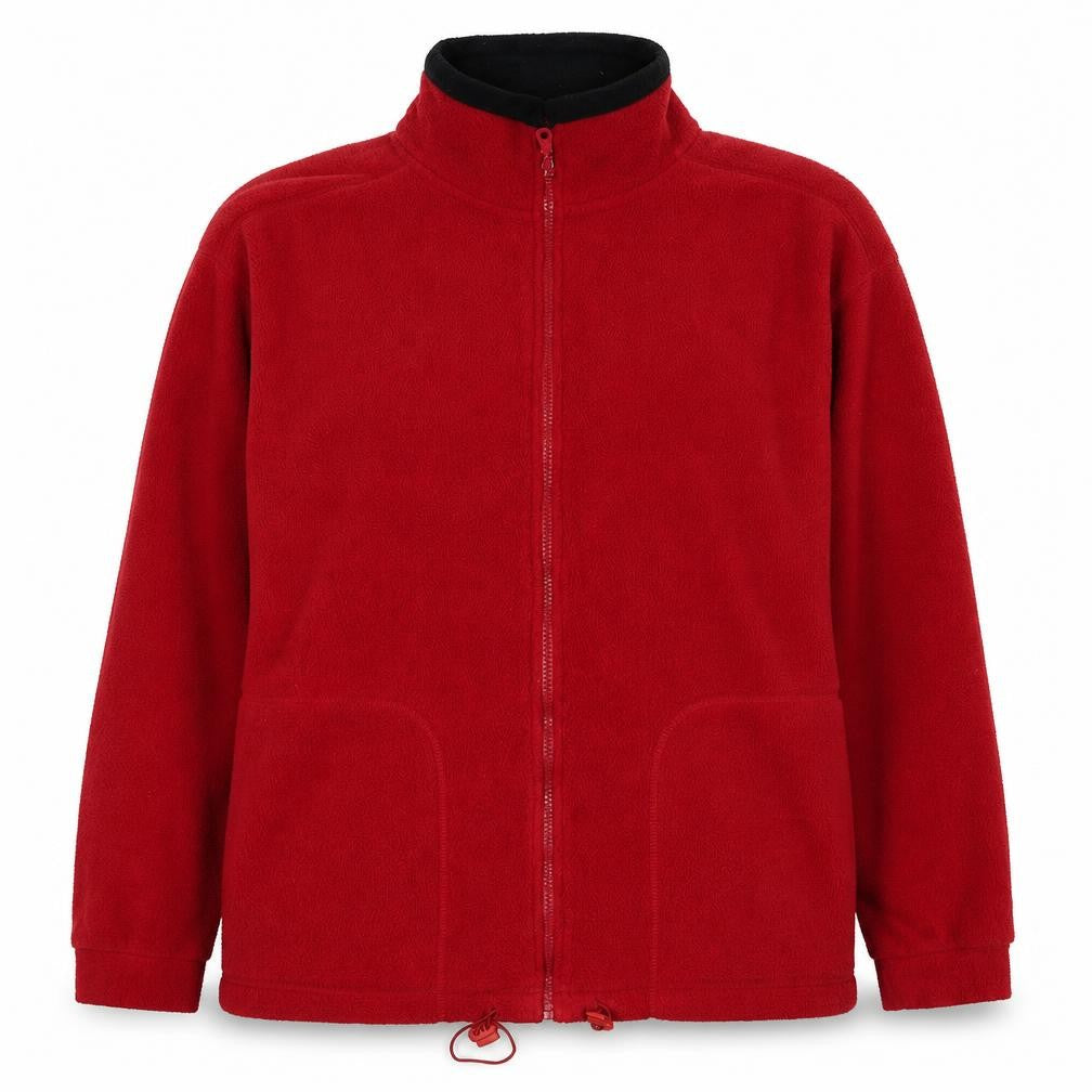 Front view of Best Basics women’s red polyester full zip sweatshirt, size UK 10, zip