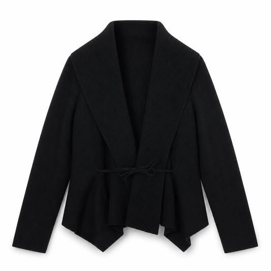 Front view of Country Casuals women’s black v-neck acrylic cardigan jumper, size M