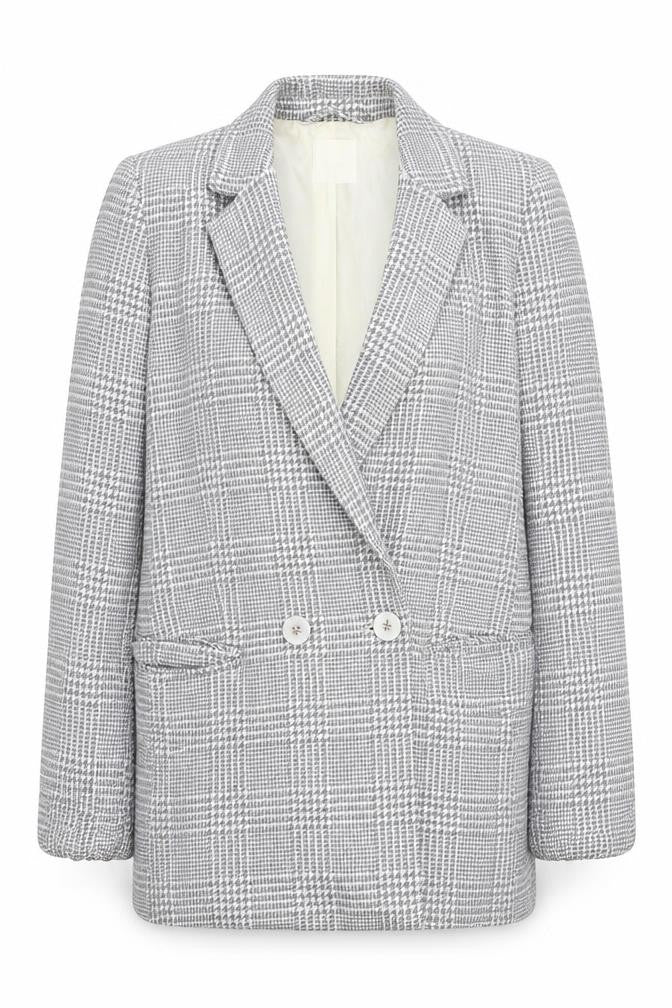 Front view of H&M women’s grey plaid jacket blazer, size UK 8, button