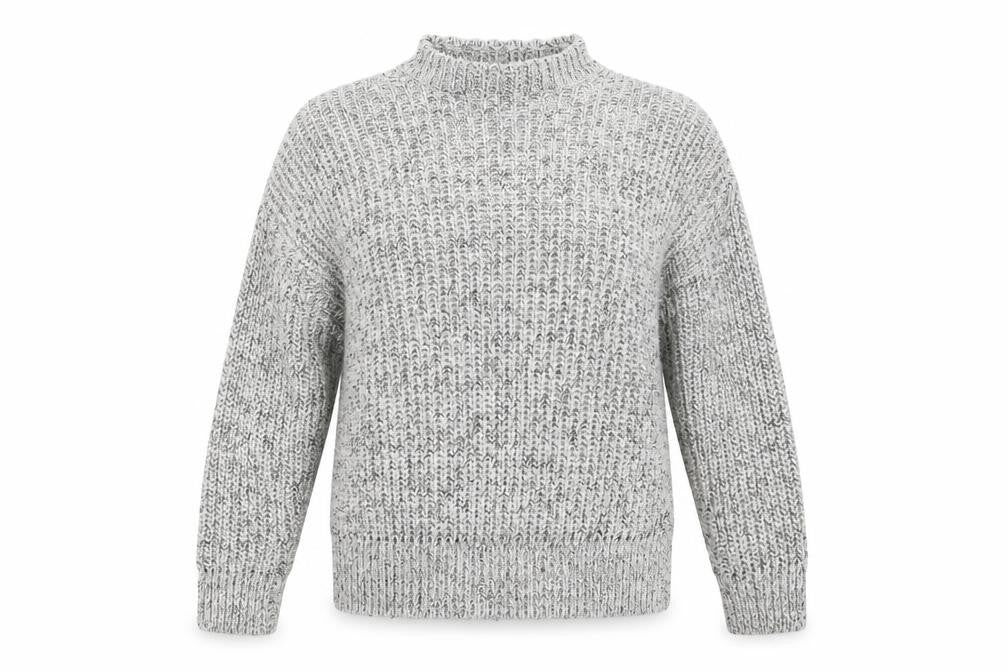 Front view of New Look women’s grey mock neck polyester jumper, size S