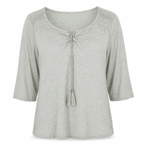 Bonmarché Womens Green Geometric Polyester Jersey T-Shirt Size 16 V-Neck