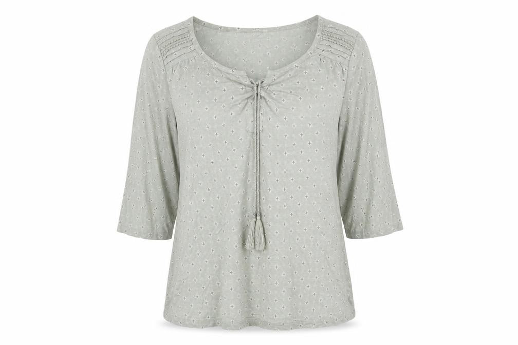 Bonmarché Womens Green Geometric Polyester Jersey T-Shirt Size 16 V-Neck